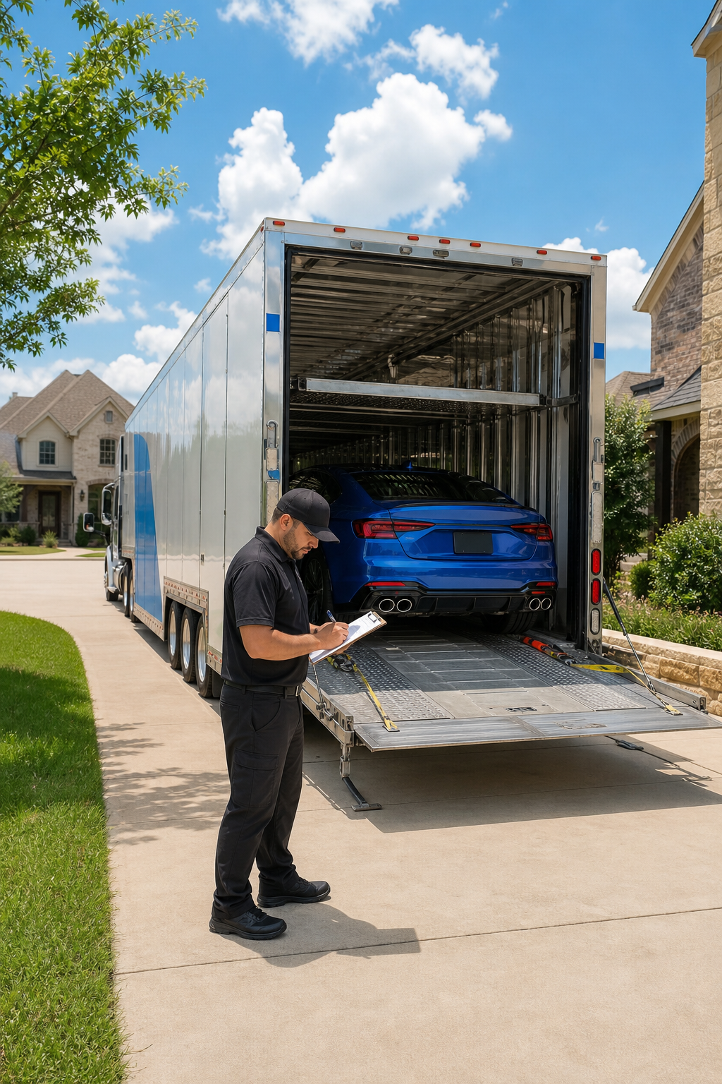 enclosed car shipping delivery at Texas home AmeriFreight style transport.