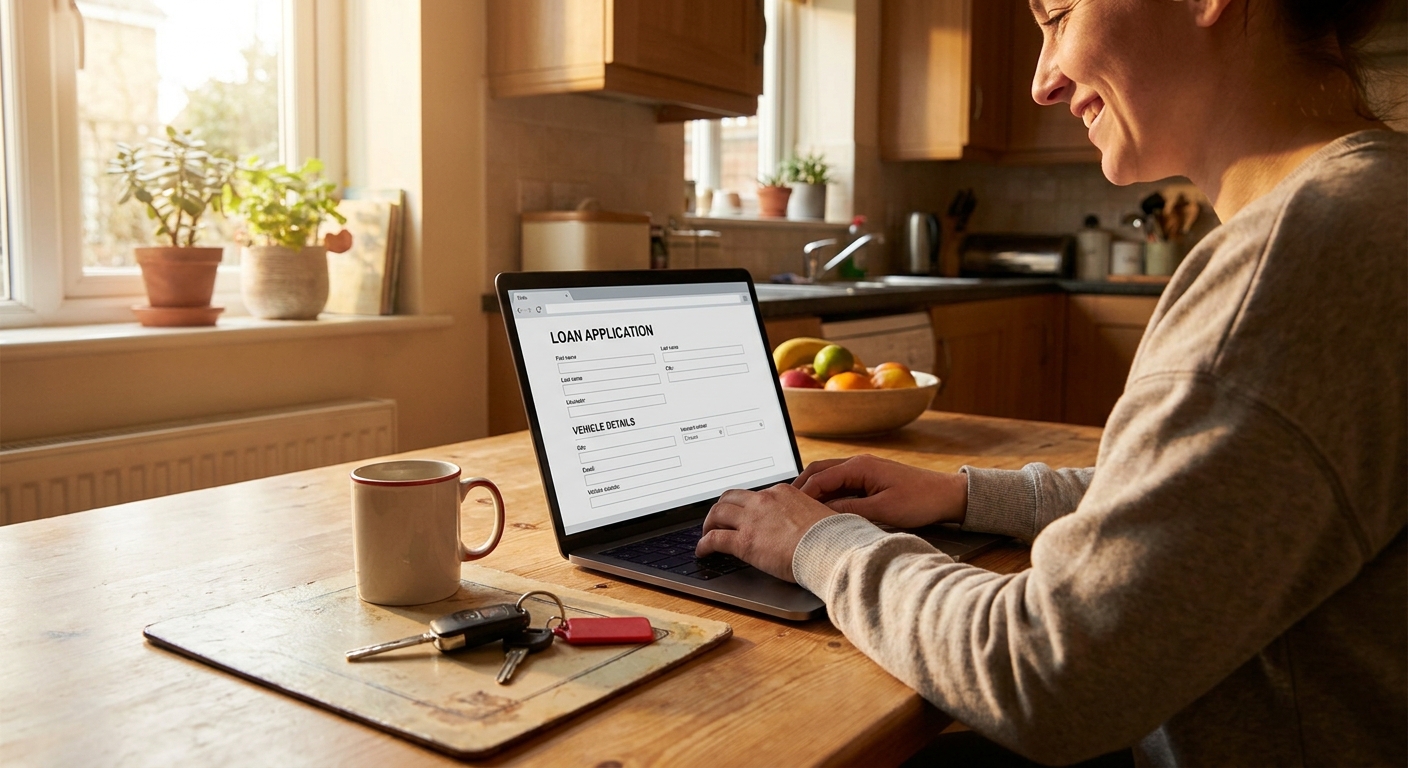 person applying for an instant title loan online at home.