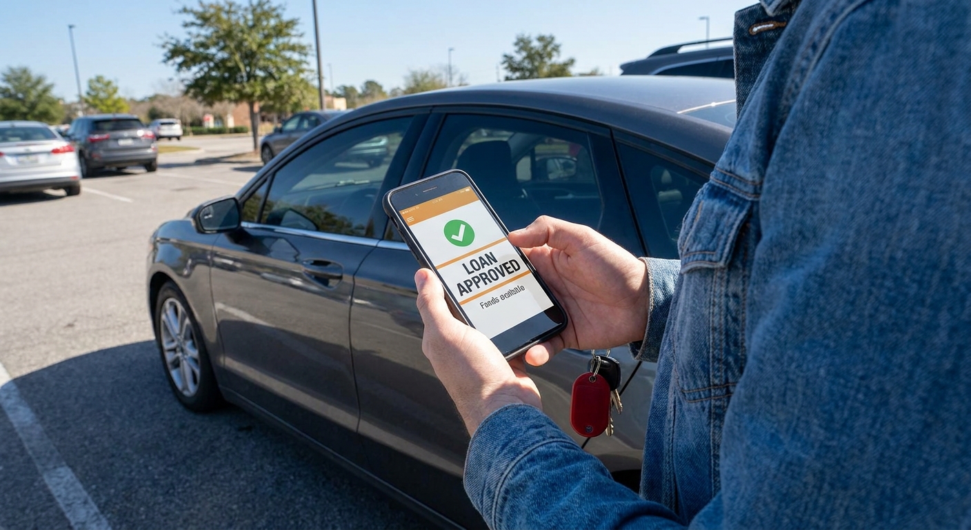 quick online title loan approval on a smartphone.