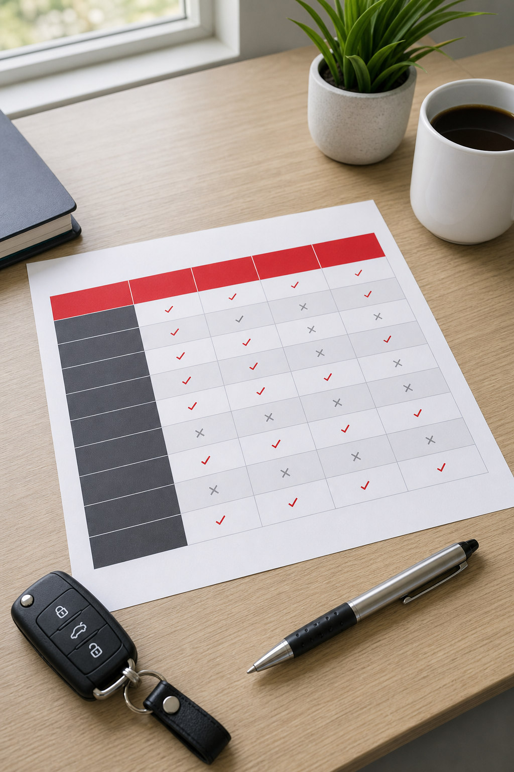 title pawn provider comparison chart on a desk.