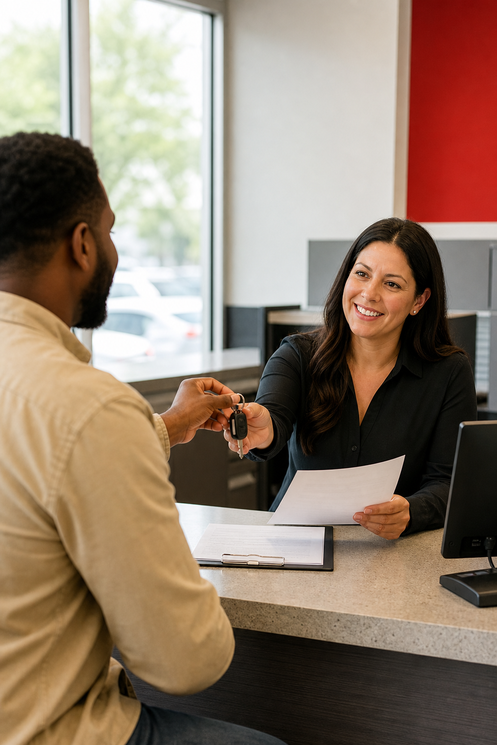 Car owner getting a title loan at a nationwide storefront lender.