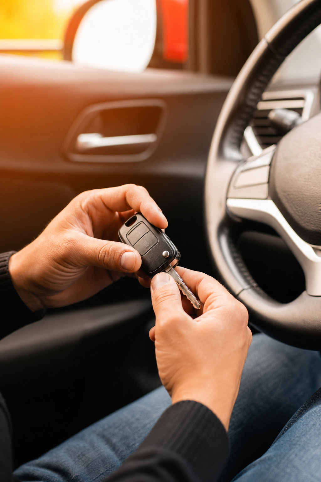 Vehicle owner keeping car keys while securing a title loan for emergency cash.