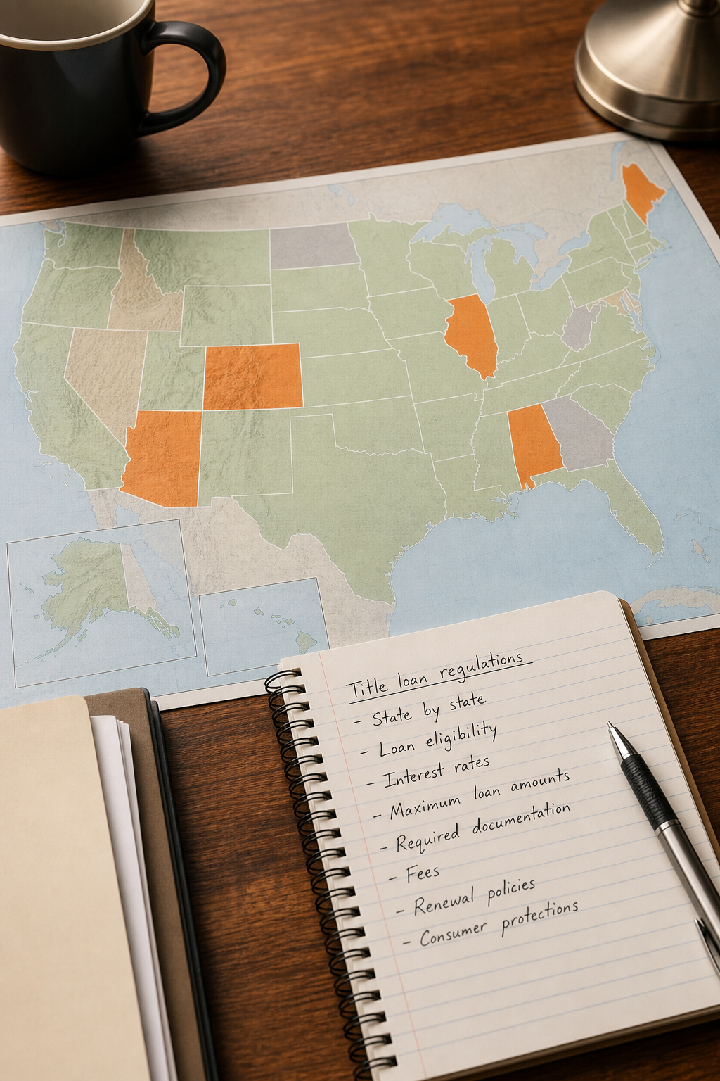 US map showing state-by-state title loan eligibility and regulations.