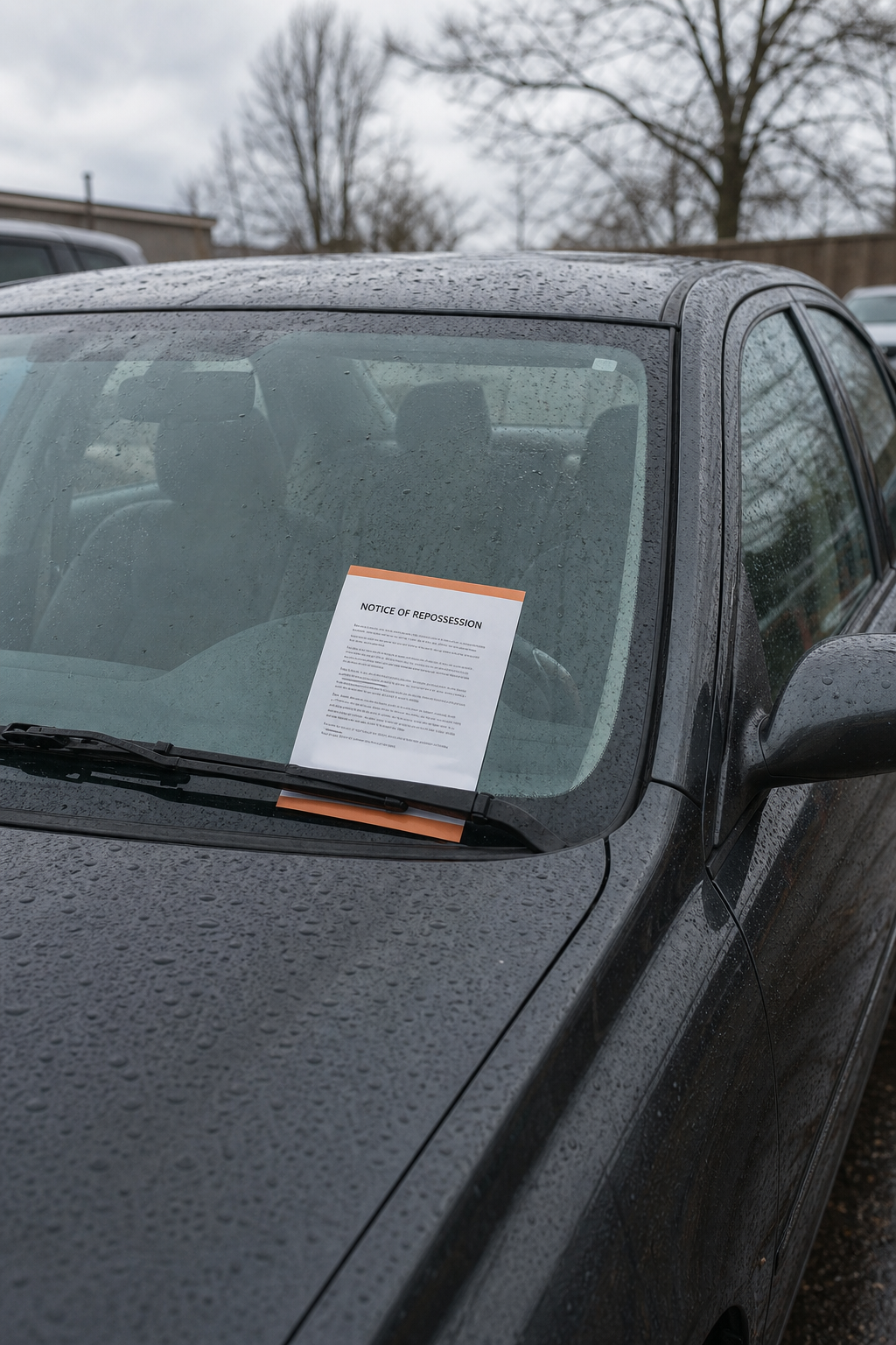 car with repossession notice illustrating title loan default risk