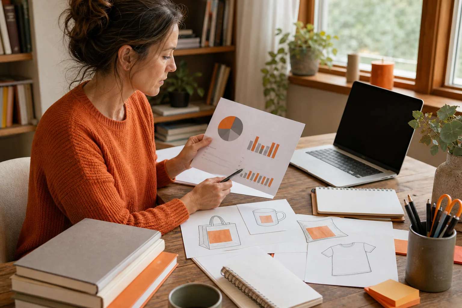 Author planning merchandise products for a Shopify store
