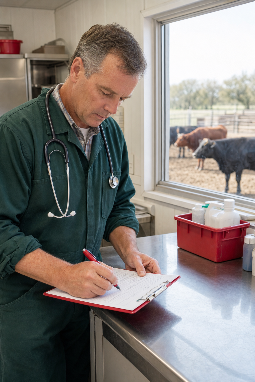 USDA inspected large animal vet near me completing livestock health certification.