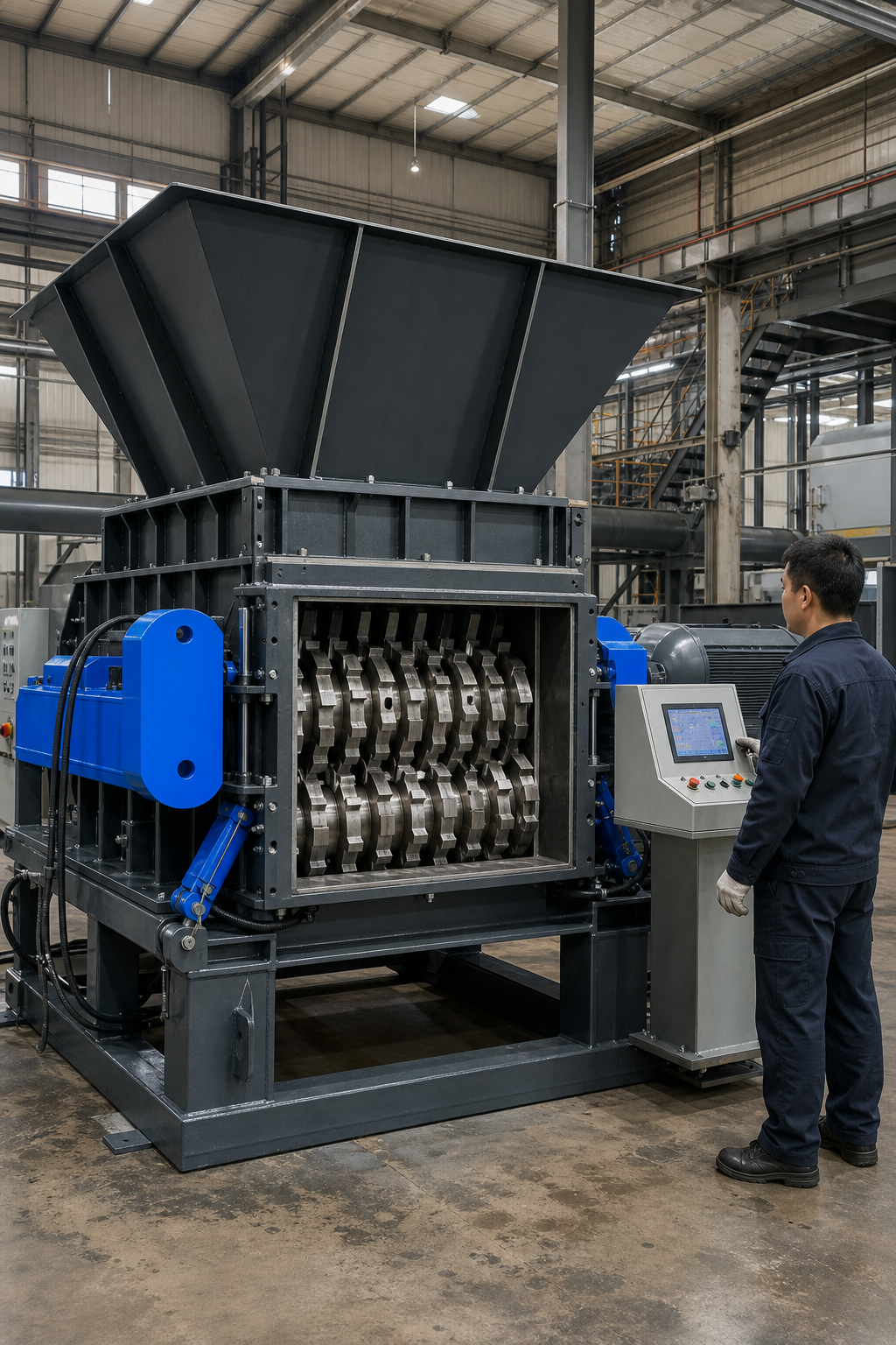 heavy‑duty plastic shredder with smart PLC interface