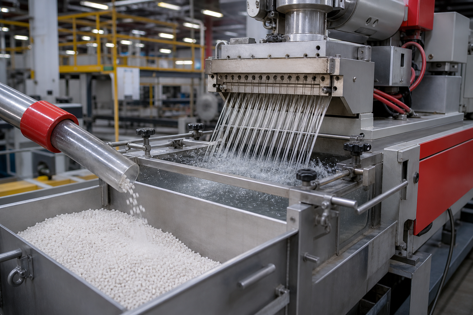 pelletizer machine operation in a plastic recycling plant