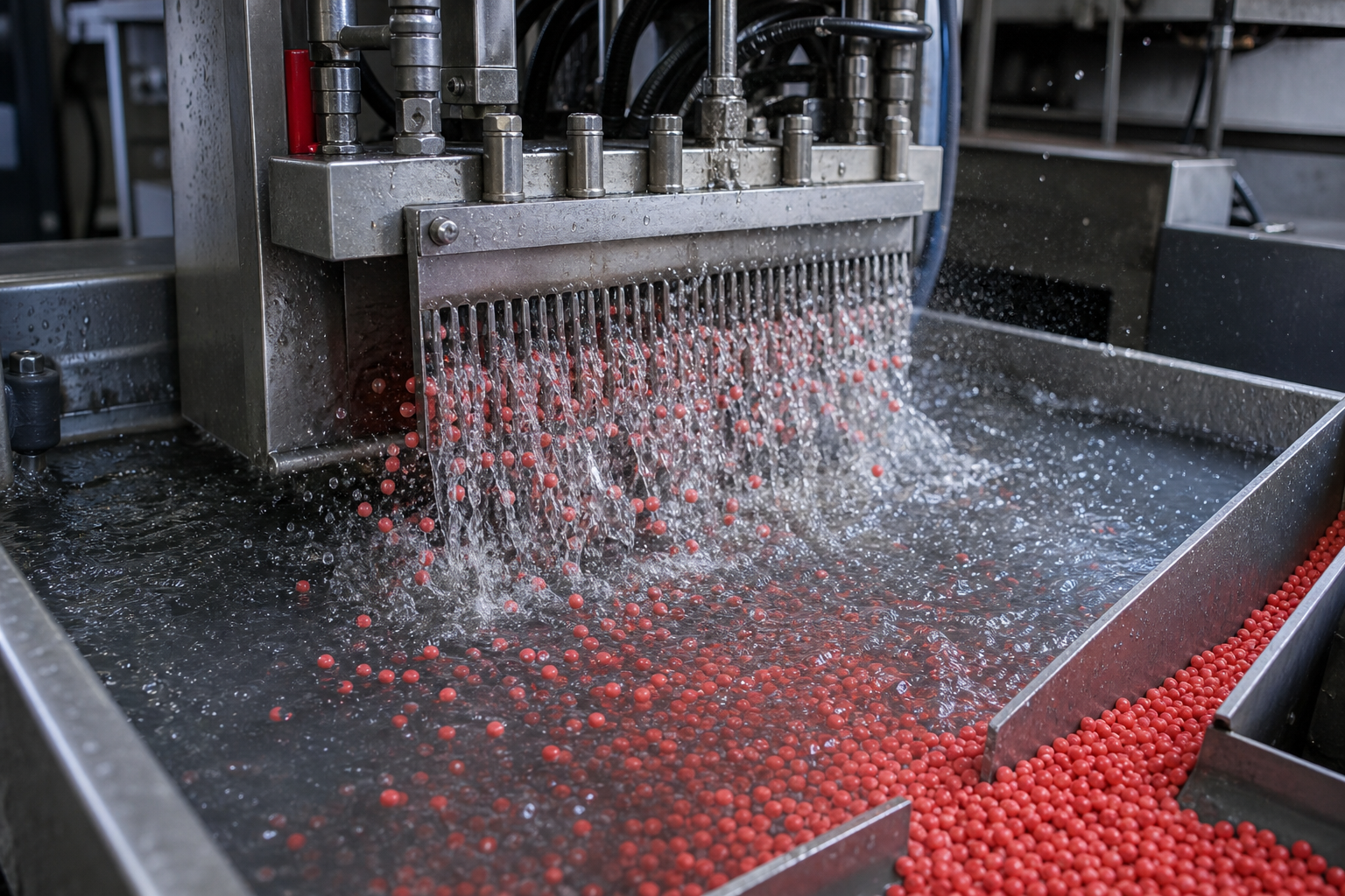 underwater pelletizer cutting molten plastic in water
