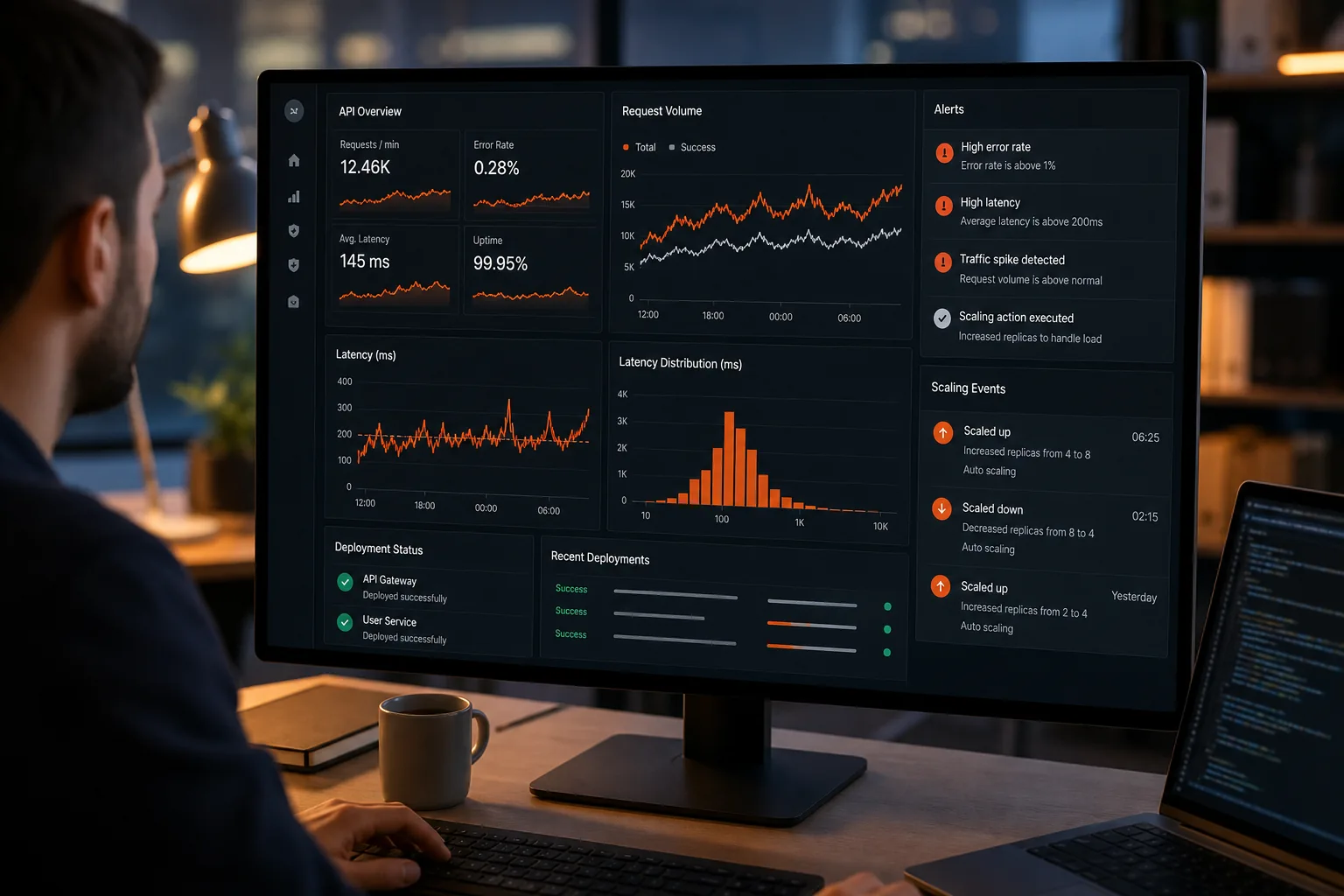 API deployment, monitoring, and scaling dashboard.