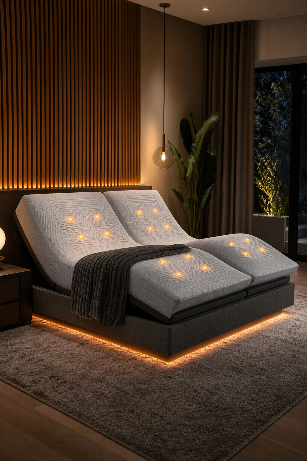 Luxury adjustable bed with massage zones