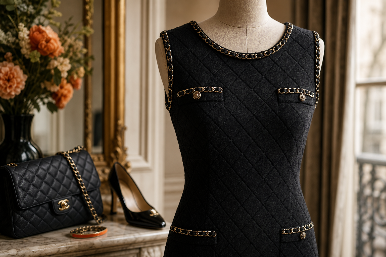 Chanel classic cocktail dress detail