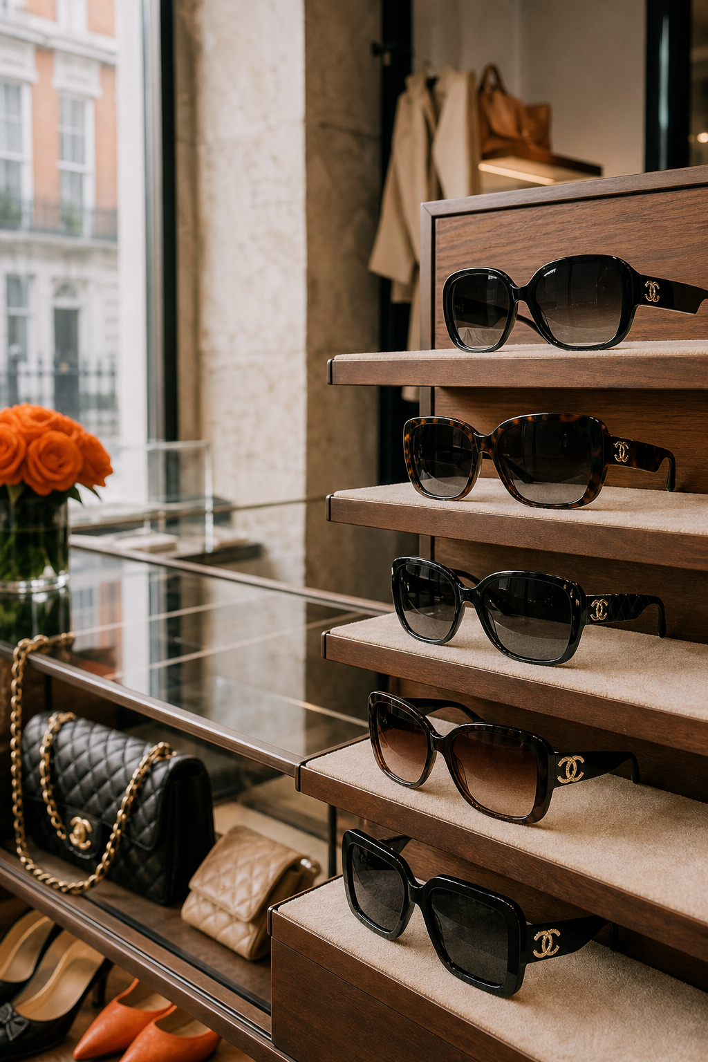 curated pre‑owned Chanel sunglasses in a London boutique