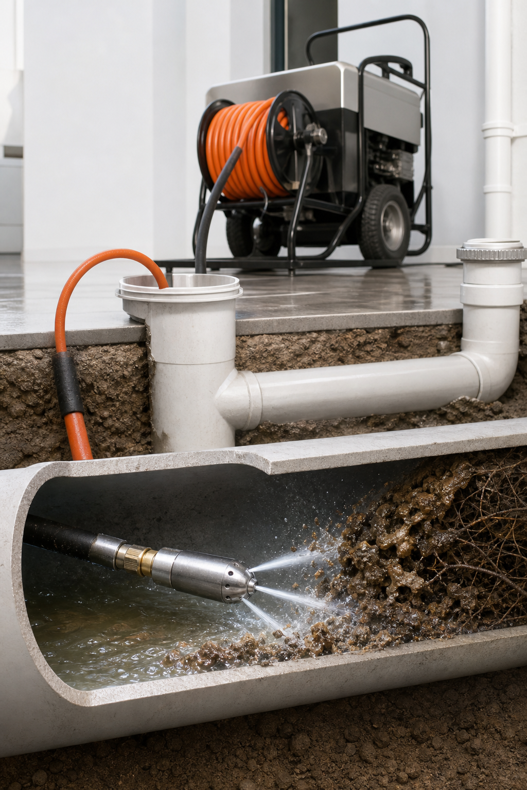 hydro jet drain cleaning diagram
