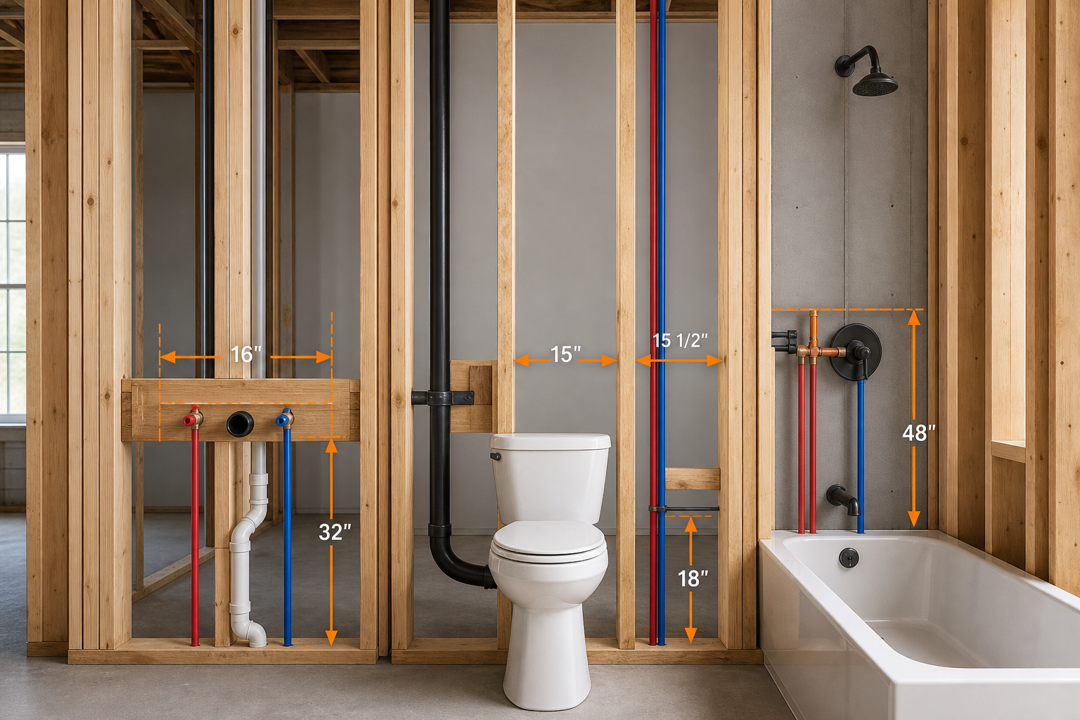 bathroom plumbing rough‑in measurement diagram