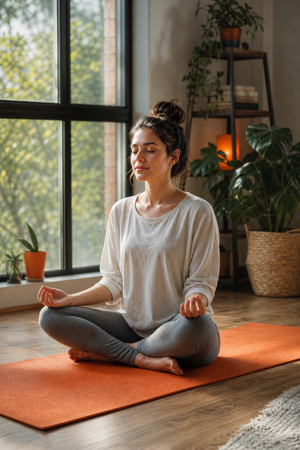 person practicing mindfulness meditation to reduce anxiety as part of a therapy self-care routine.