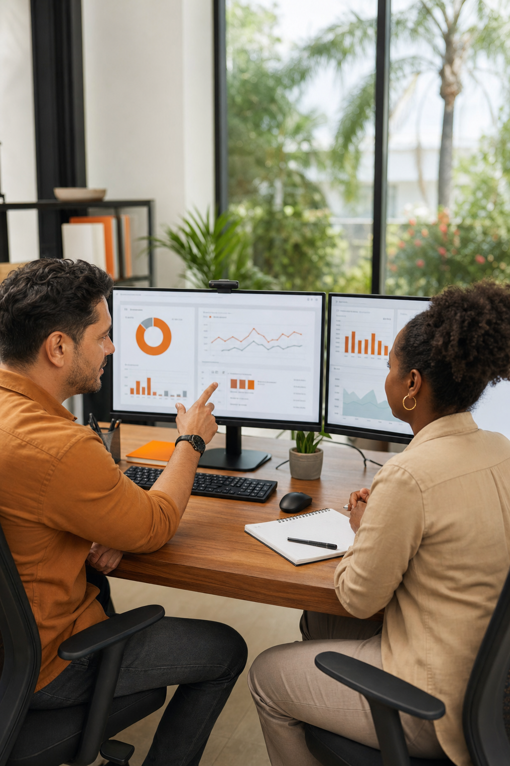 Marketing team reviewing campaign analytics dashboard.