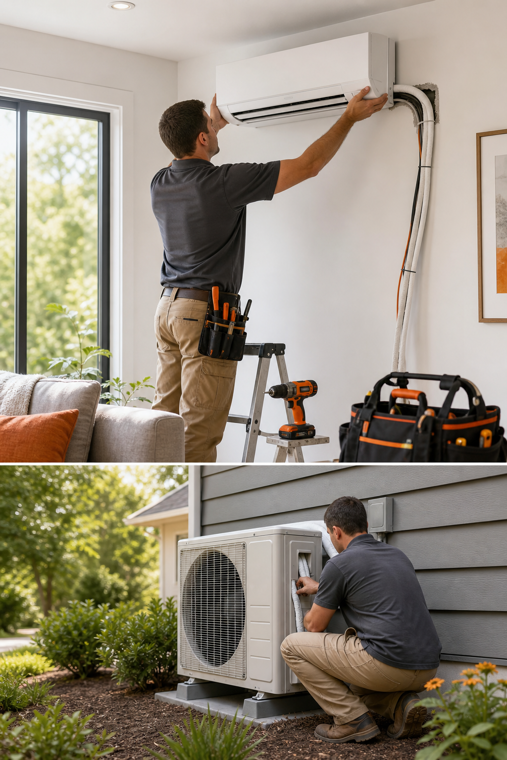 installing indoor and outdoor units of a ductless mini split