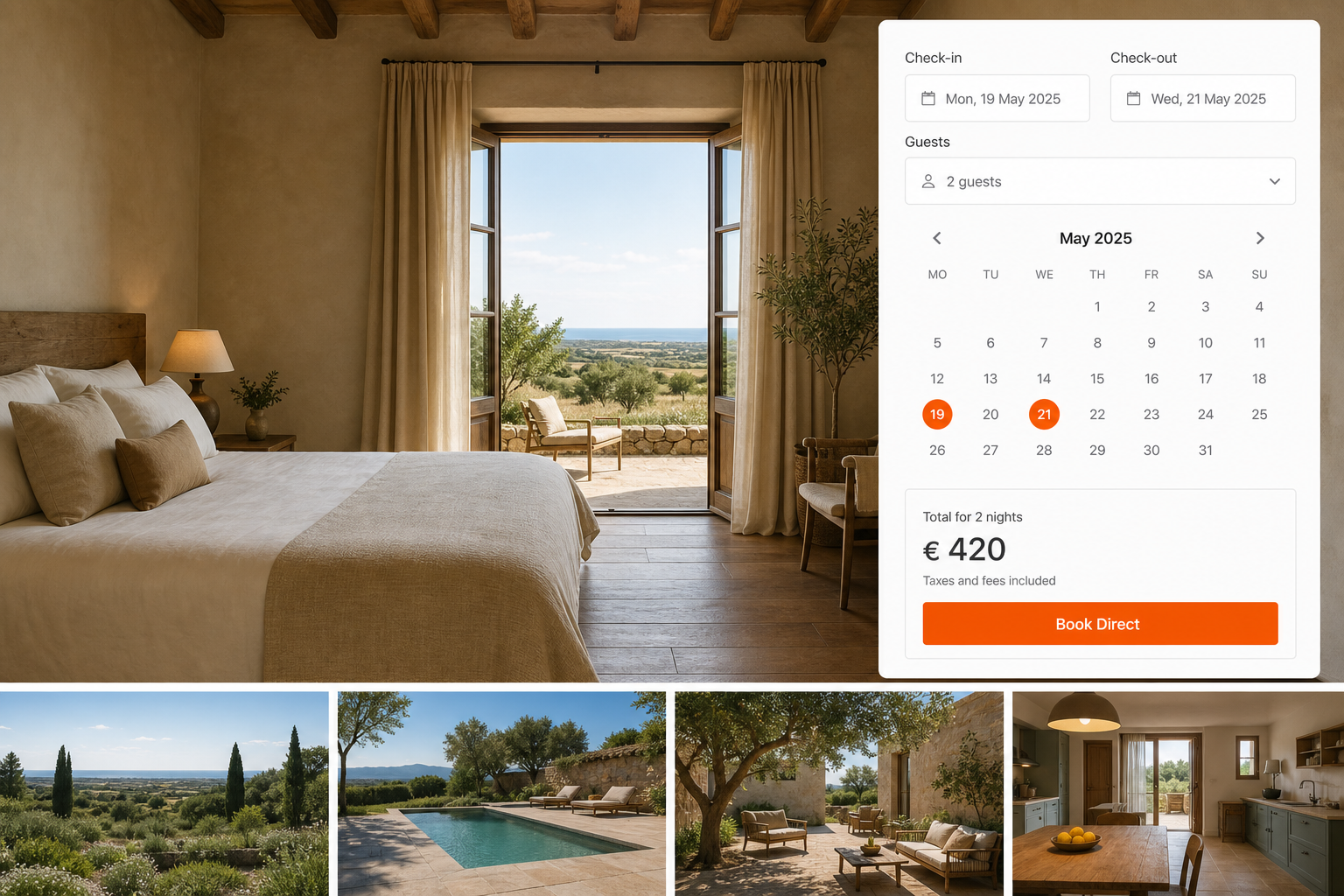 direct booking engine on agroturismo site