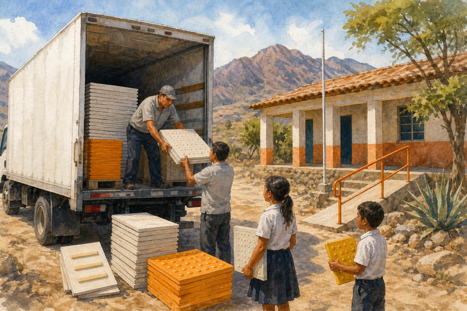 distribución nacional de señalética accesible de Señaletica Tactil a una escuela remota.