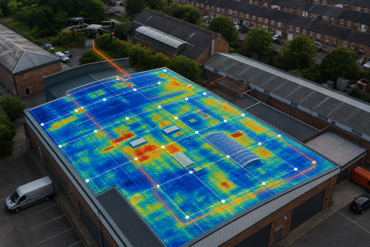 thermal imaging roof survey showing moisture anomalies