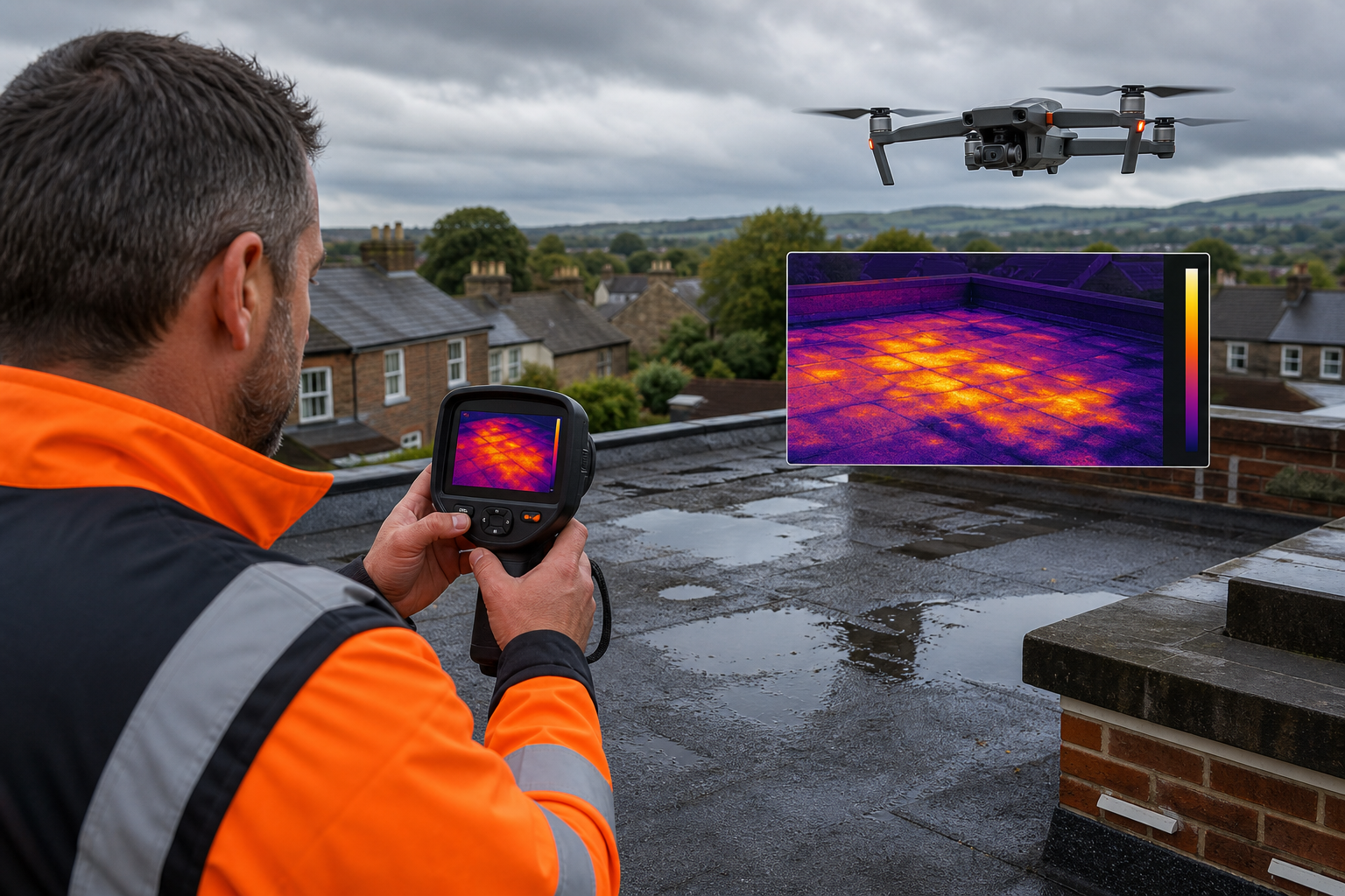 safe roof inspection with drone and handheld thermography