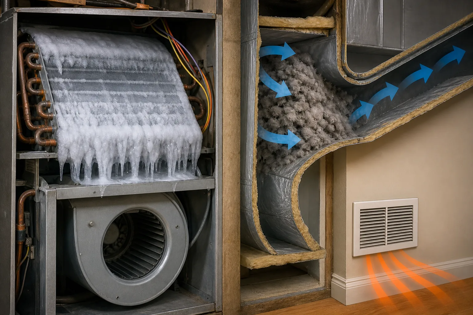 AC unit with frozen coil indicating a problem