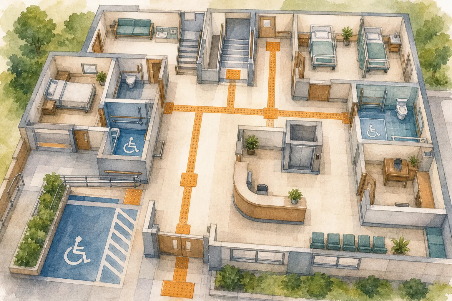 señalética táctil hospital accesibilidad