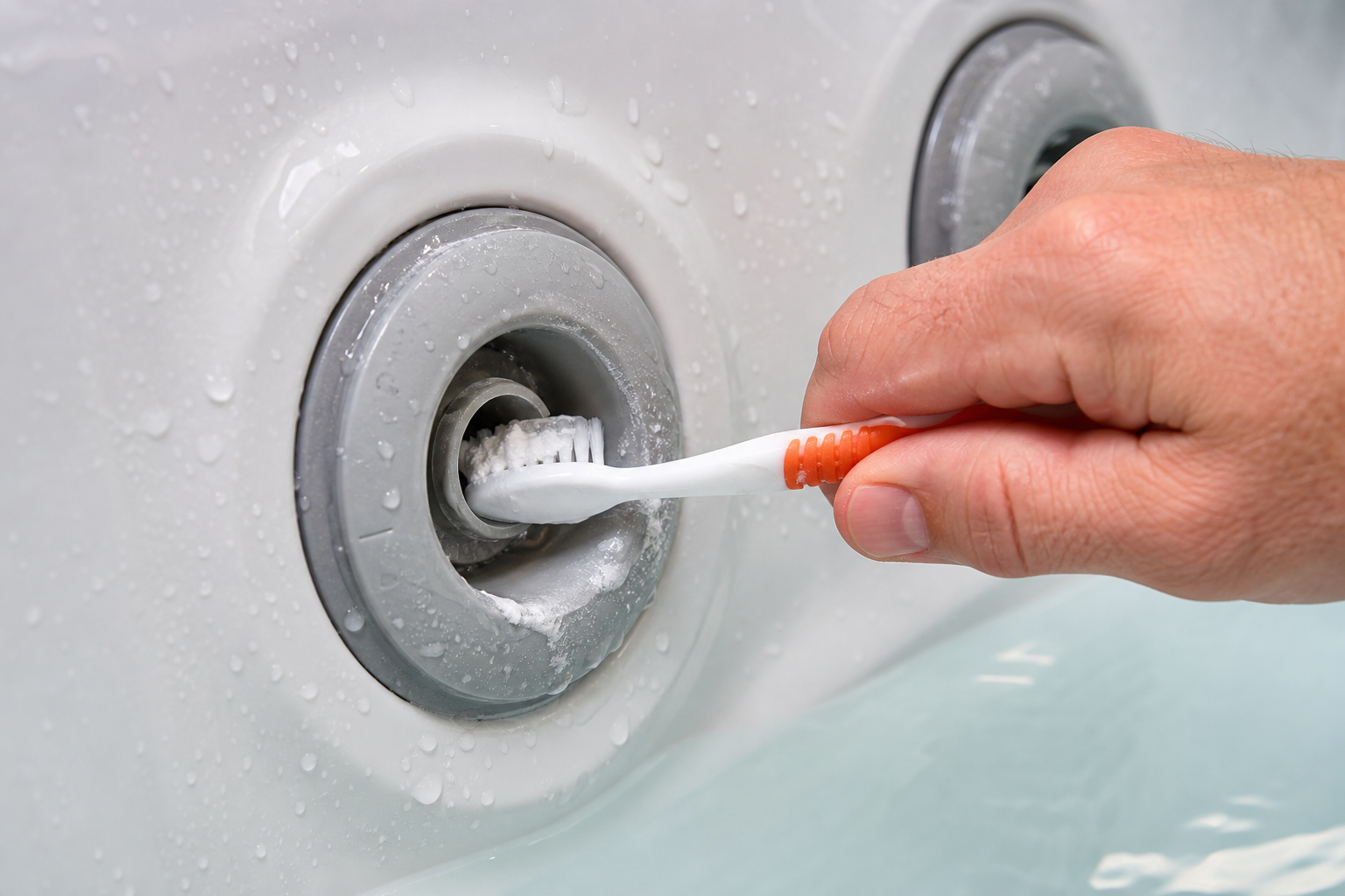 cleaning jet housing with brush and paste.