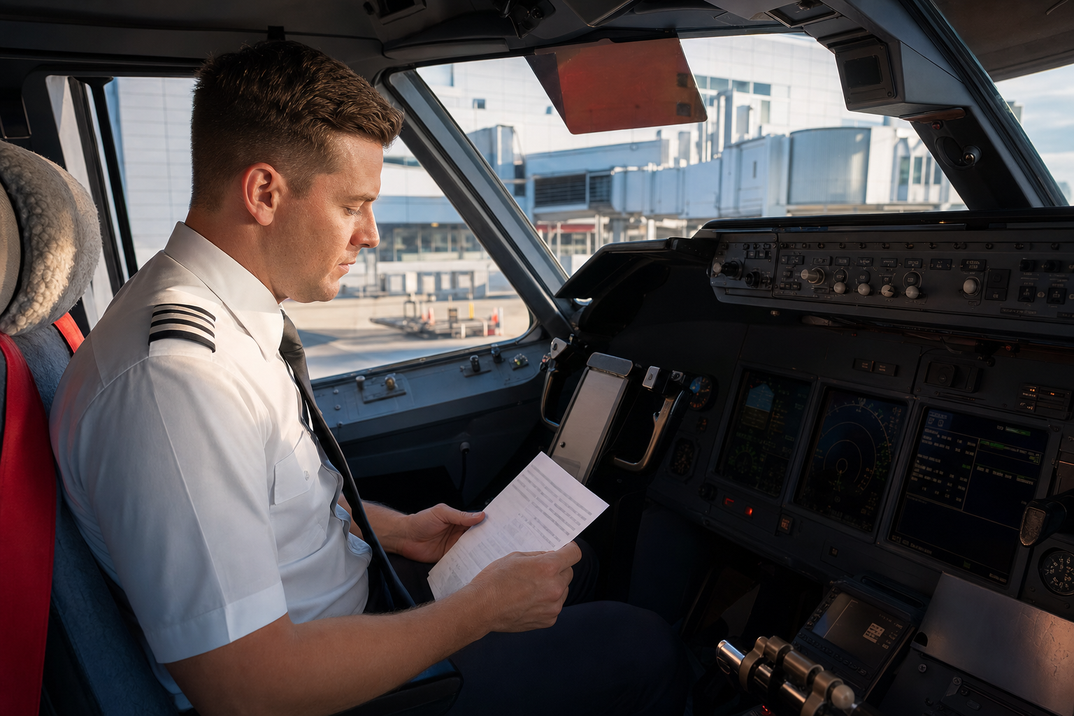 regional airline first officer in cockpit, representing airline career pathway after flight training financing.