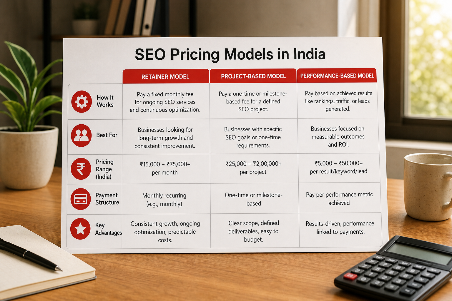 SEO pricing models in India