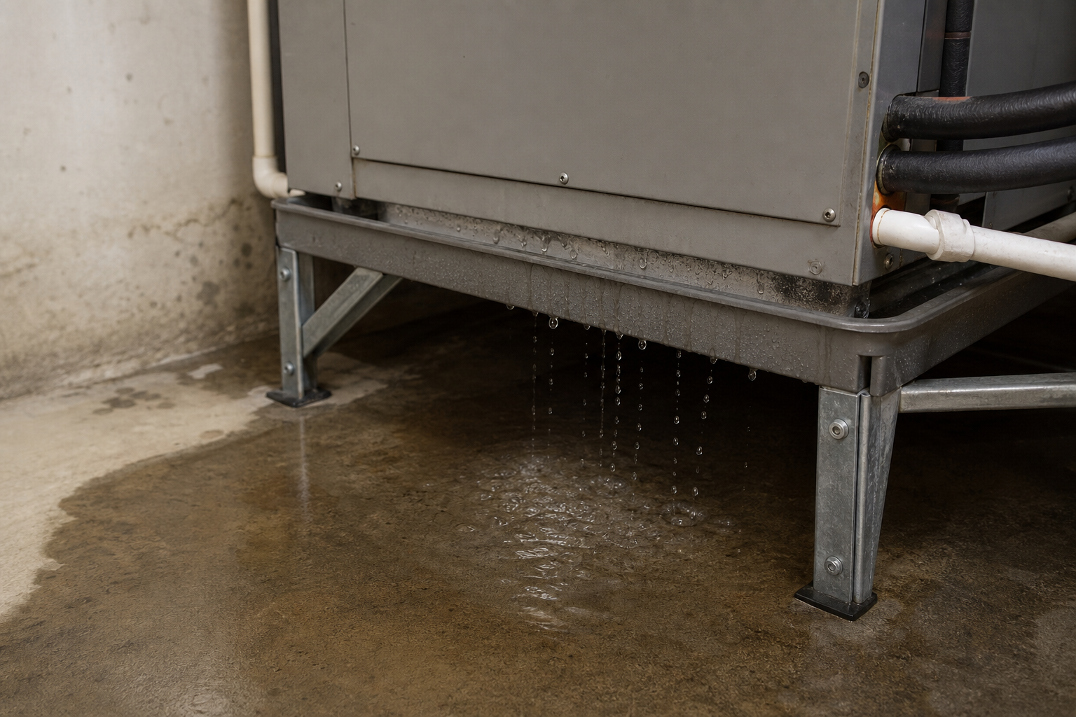indoor AC unit leaking water onto floor from drain pan