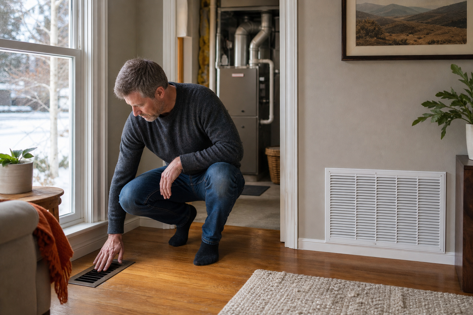 checking furnace airflow at vents and return grilles