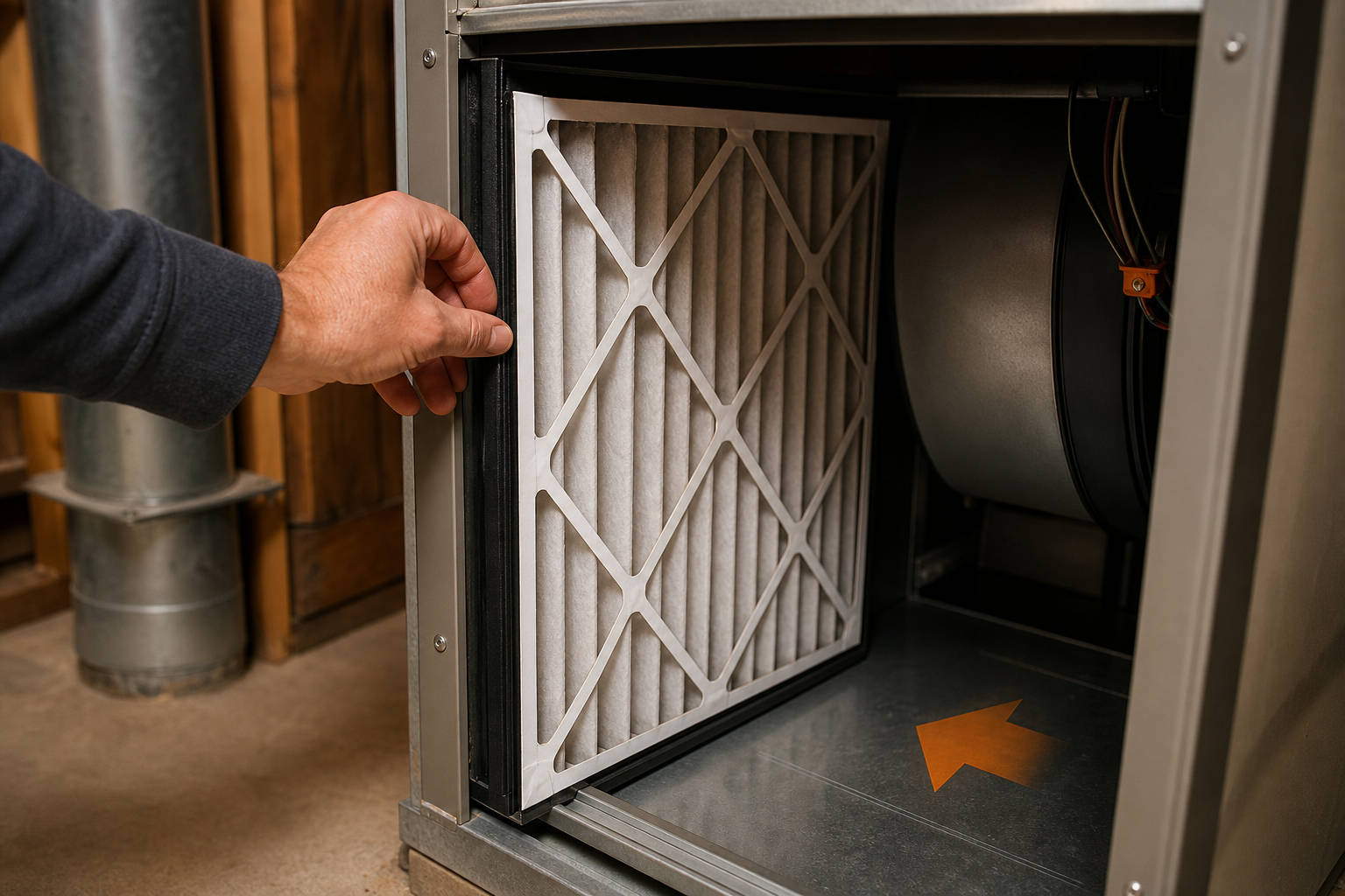 checking furnace filter fit and airflow at the air handler