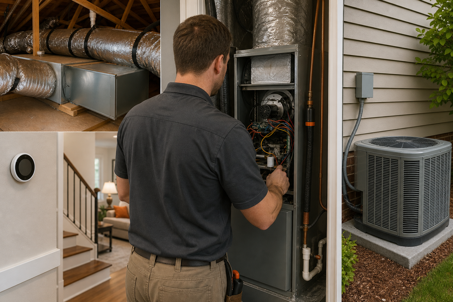 HVAC equipment including furnace air handler ductwork evaporator coil and condenser