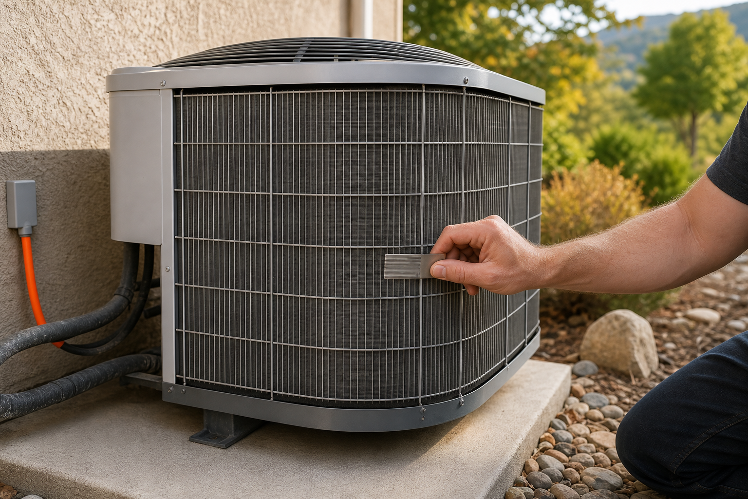 Straightening bent outdoor AC condenser fins and clearing airflow space