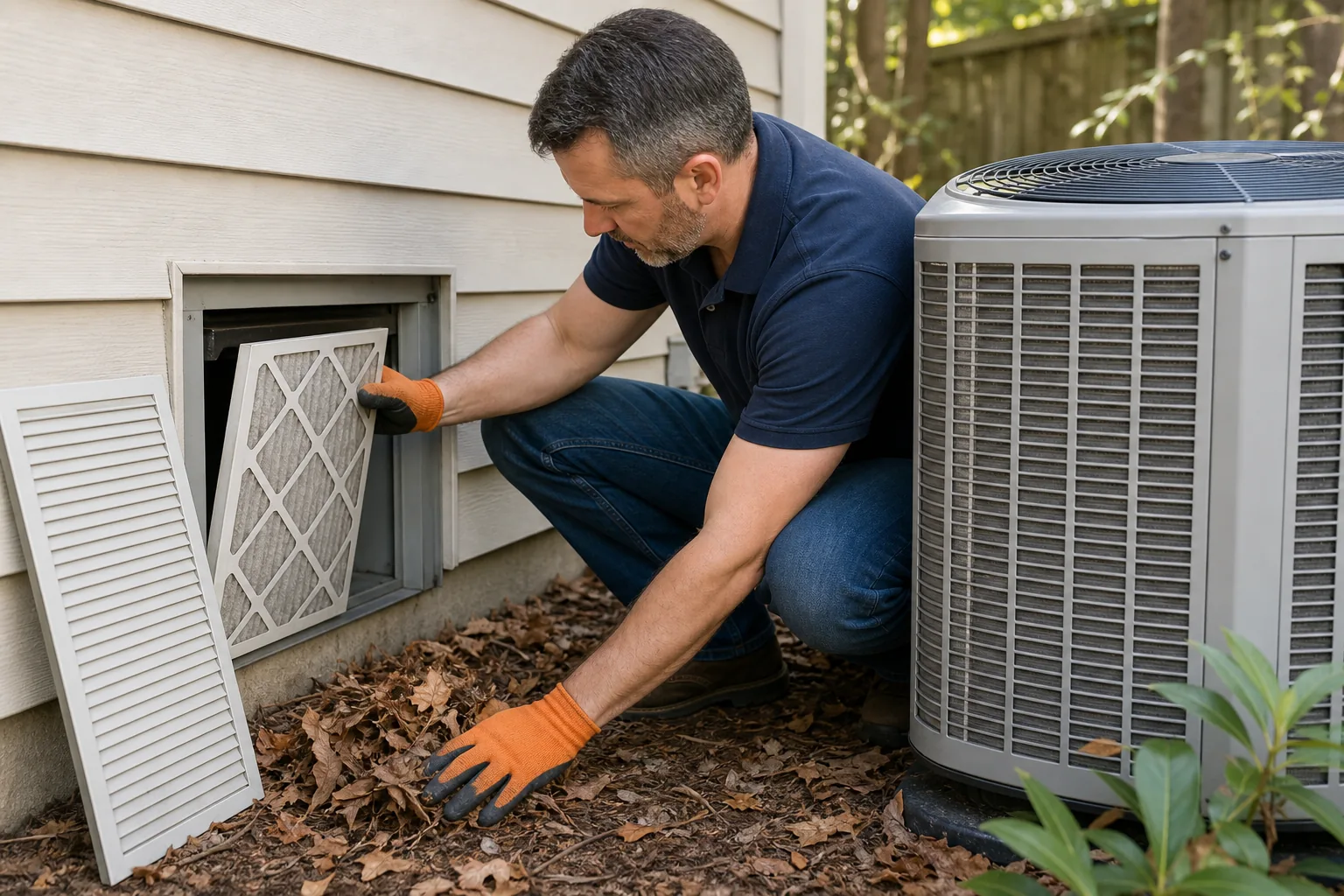 Safe AC troubleshooting with air filter vent and outdoor condenser debris check