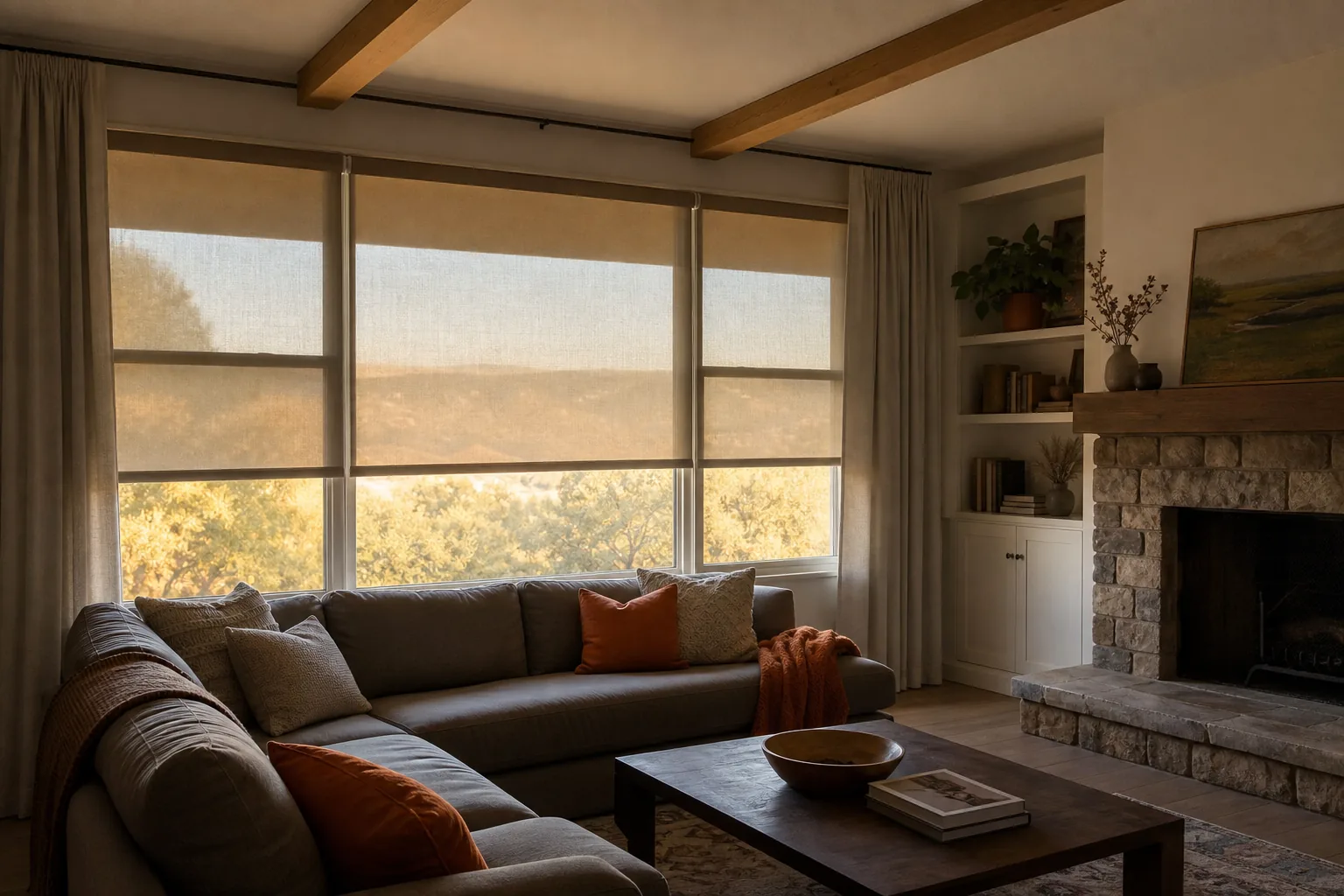 Shaded windows blocking afternoon heat in a Northern California home