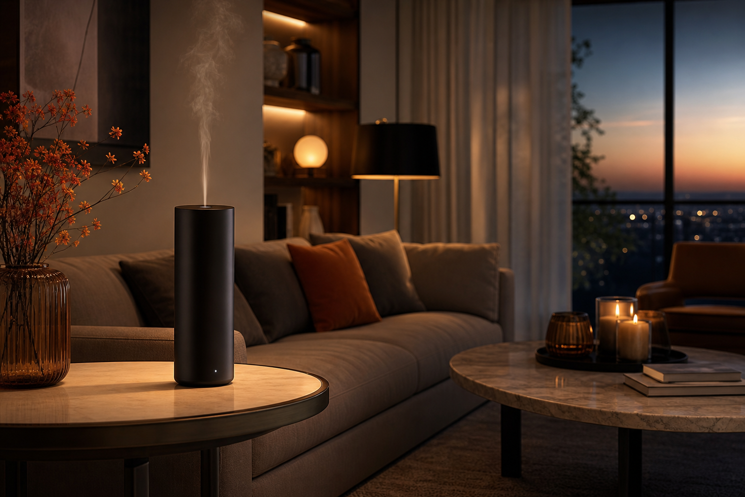 Elite Mini Pro wireless scent diffuser system for luxury hotel-style evening fragrance scheduling.