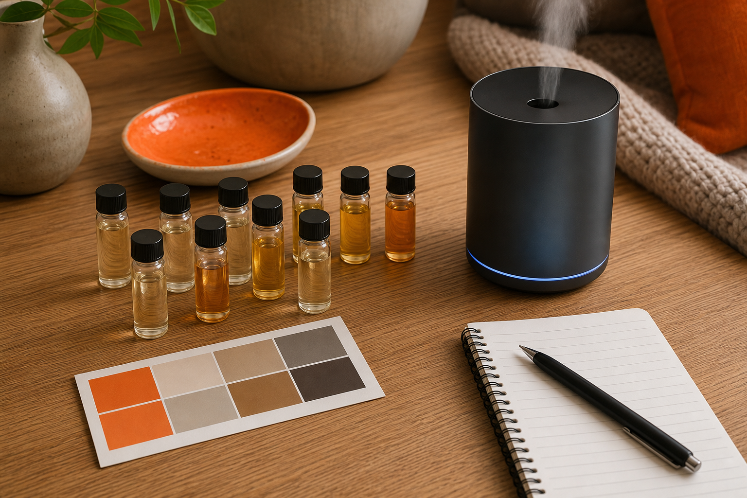 testing home fragrance oil sample packs to match interior color palette before committing to a full bottle.