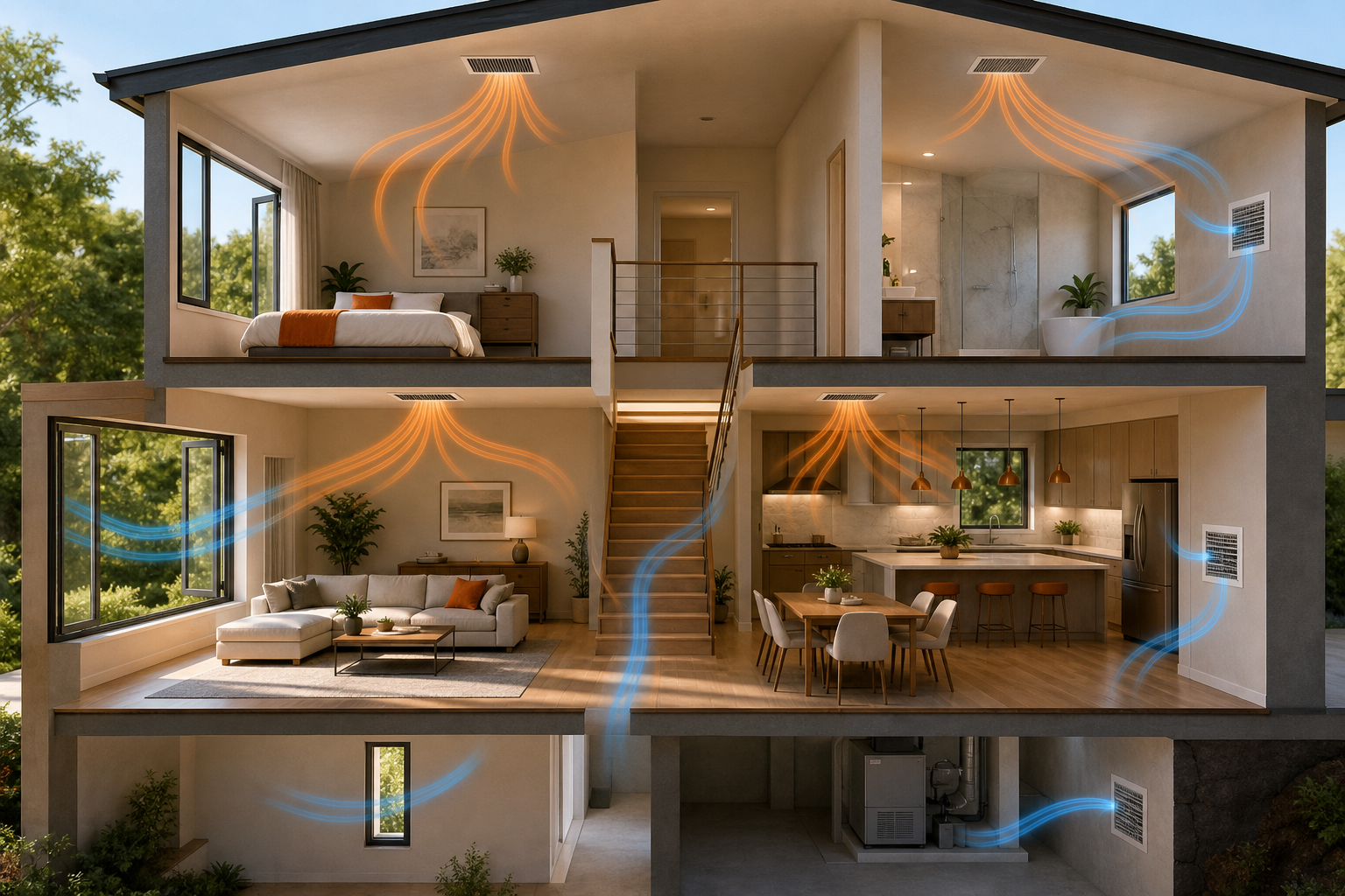 airflow and HVAC placement for scent coverage in an open home