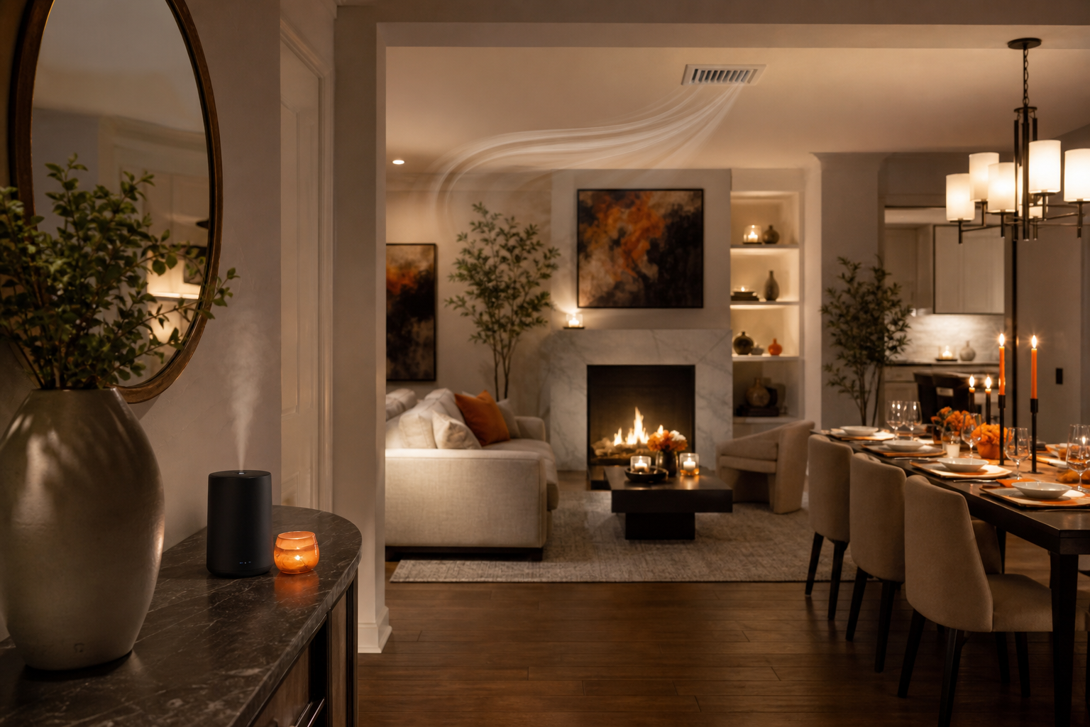 cold-air diffuser placement and candle scent intensity by room size