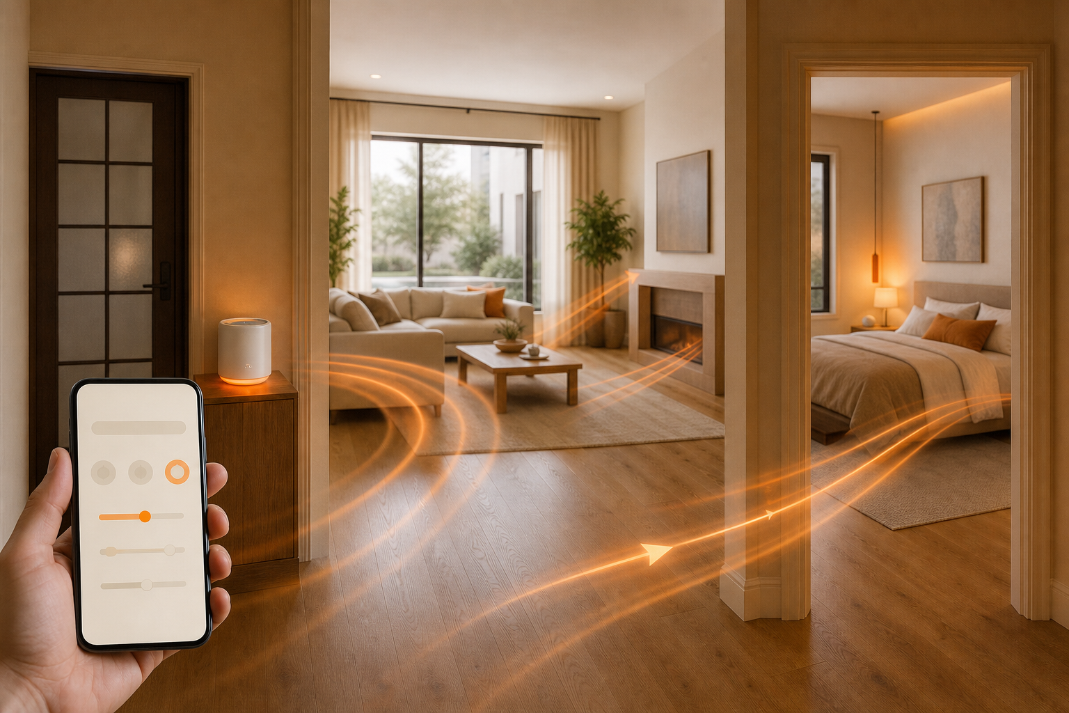multiroom cold-air diffuser controls coverage and scent intensity