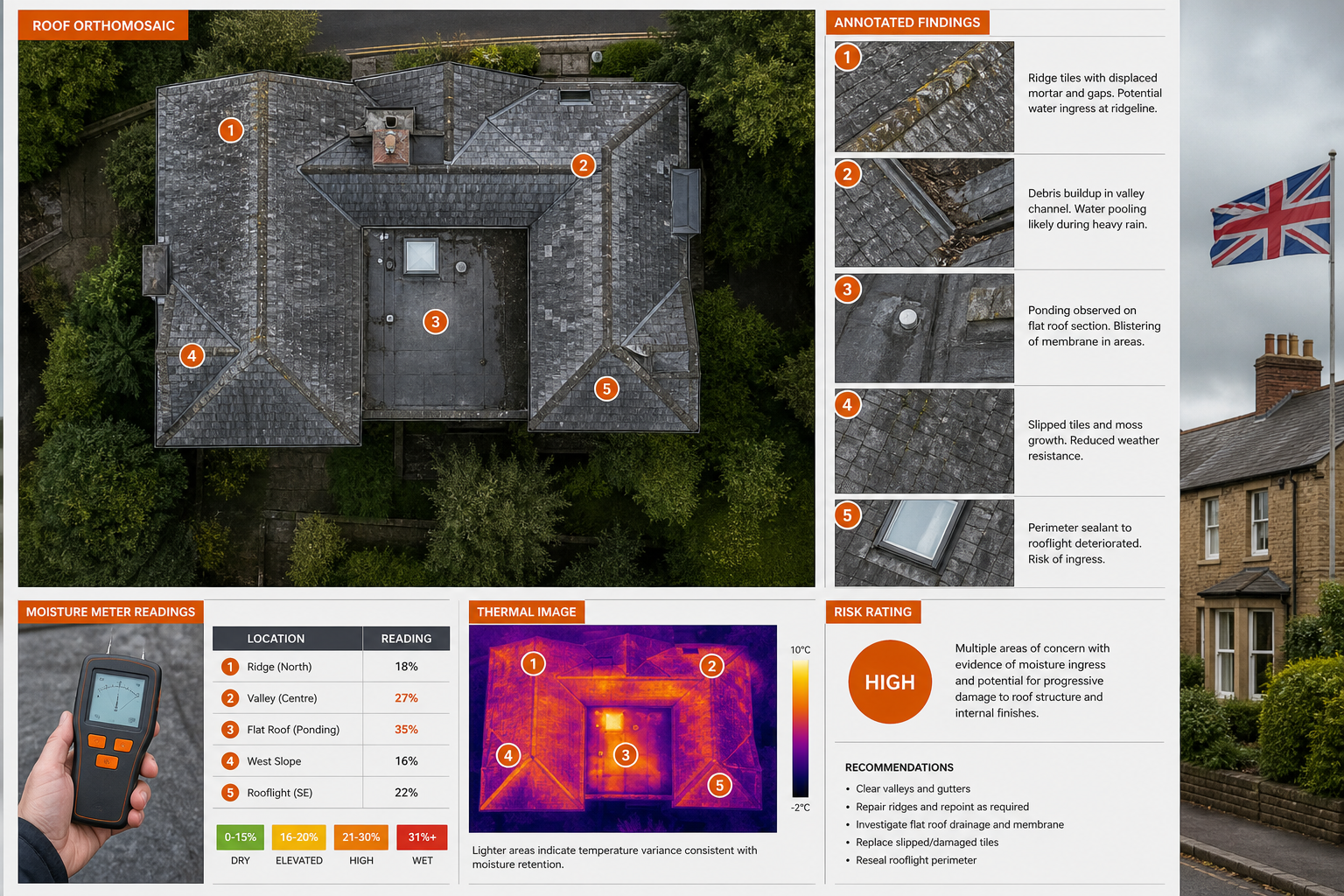 thermal roof inspection report with annotated findings