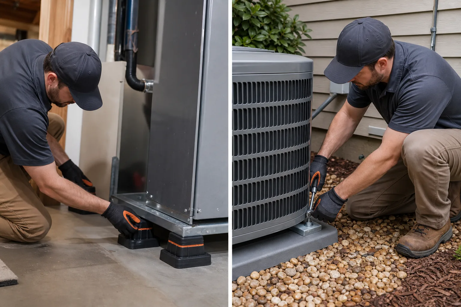 Limiting HVAC vibration with pads and mats.