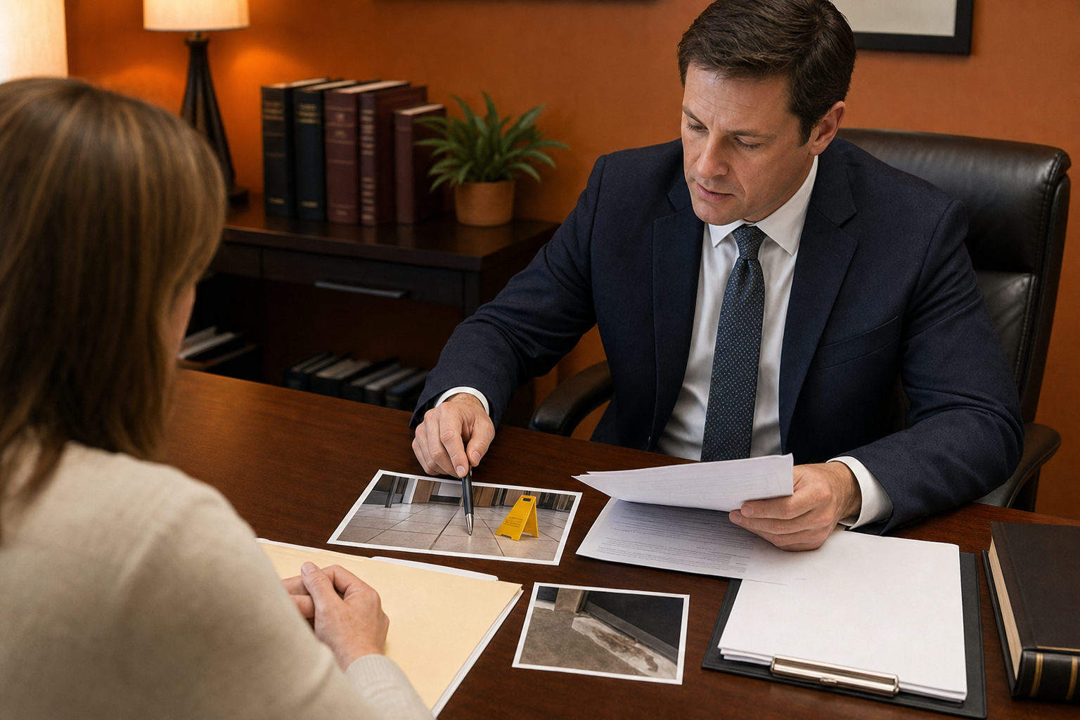 attorney reviewing slip and fall case factors to determine settlement amount