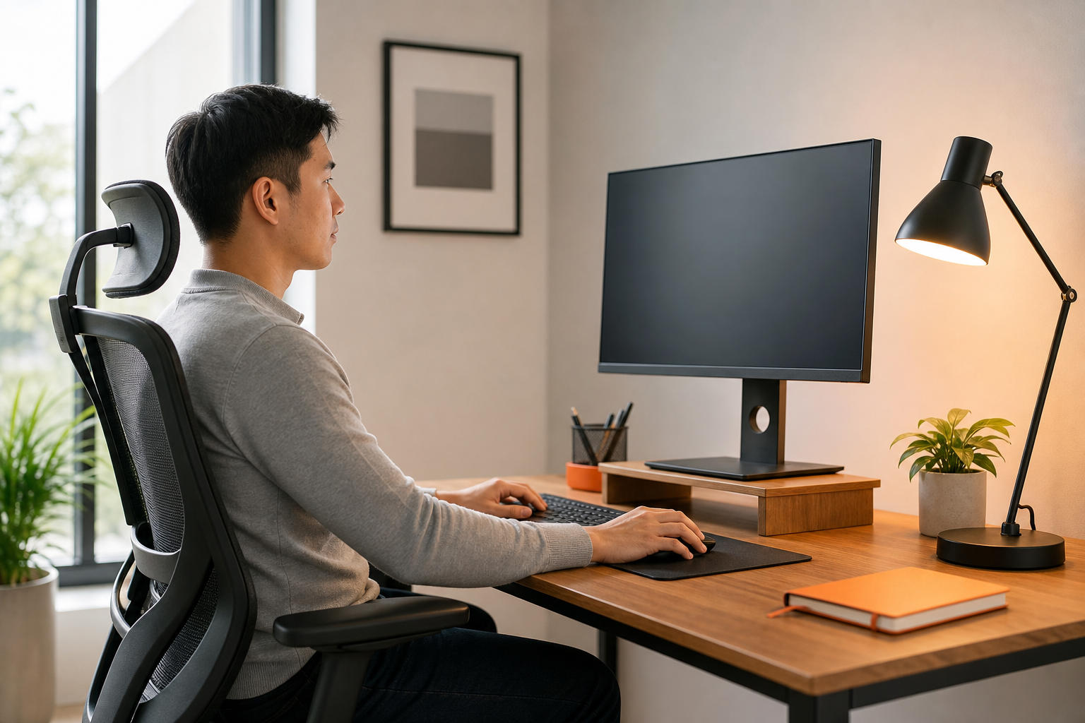 ergonomic desk setup for neck relief