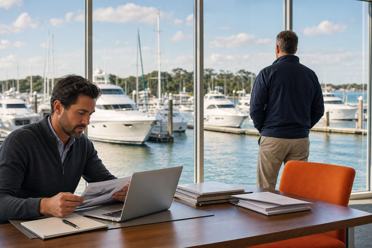 aspiring boat broker gaining marine sales experience at a marina