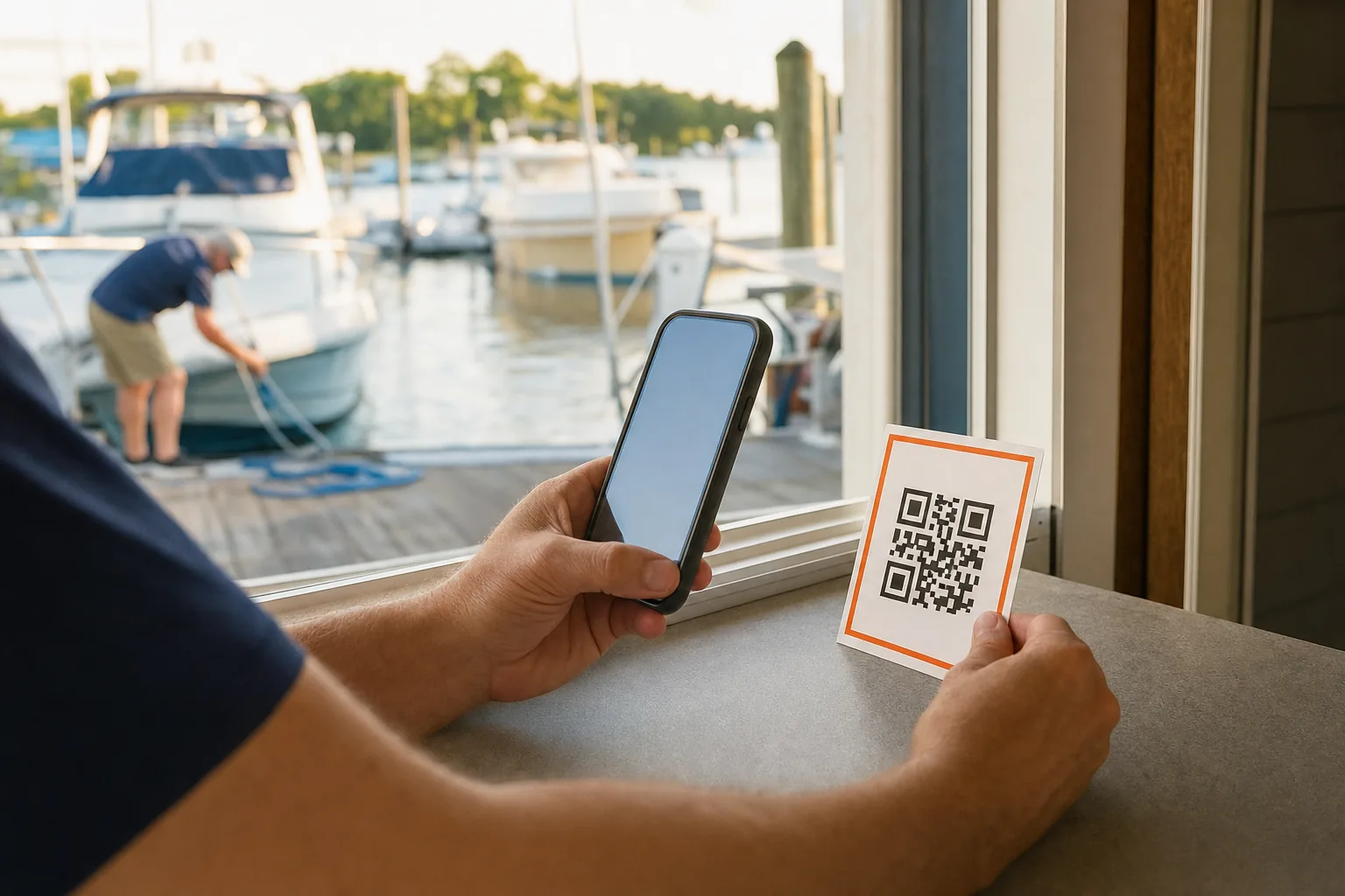 QR code review request for a marina customer on a mobile phone