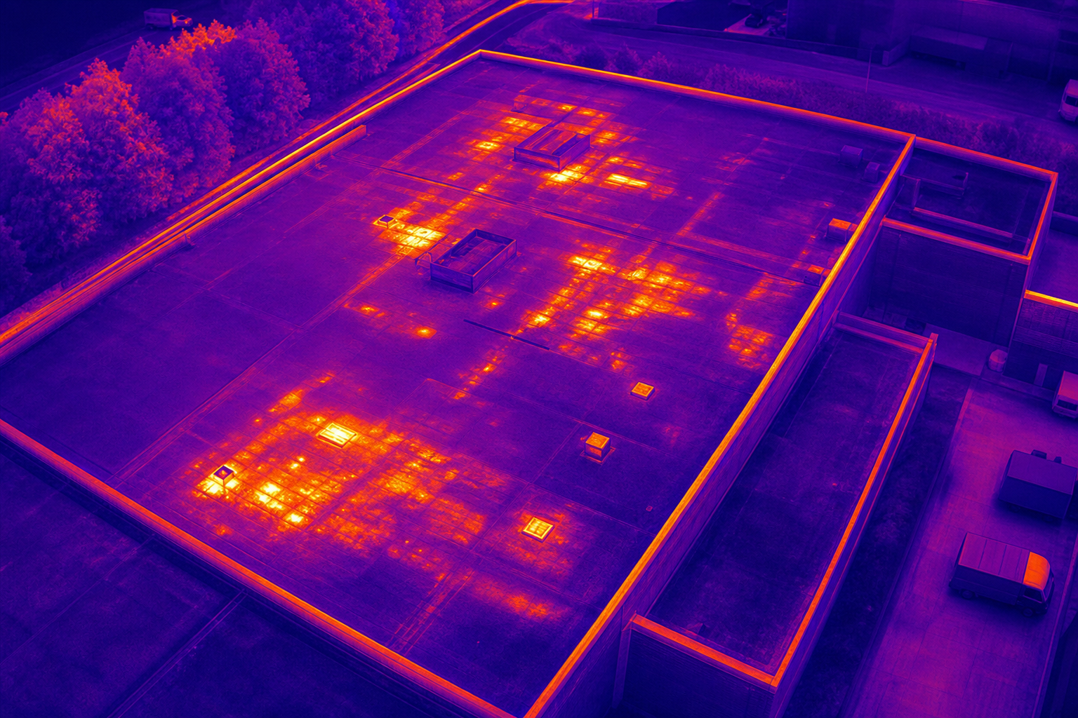thermal imaging drone survey over commercial building